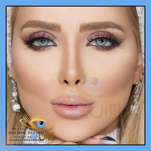 رنگ لنز طوسی سبز روی چشم مدل